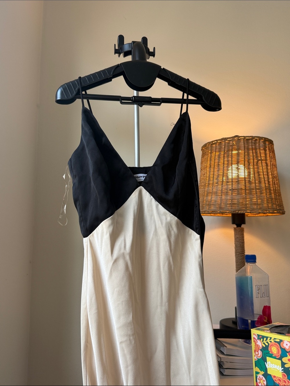 Showpo Two-Tone Satin Slip Dress in Black and Cream - Picture 3 of 6